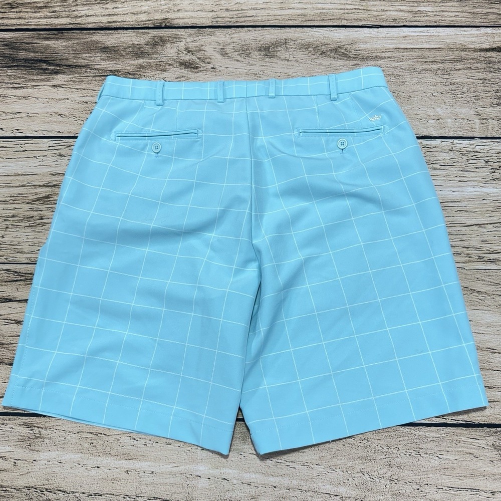 Peter Millar Wicking Golf Shorts‎ Mens 36 Light Blue White Windowpane Stretch